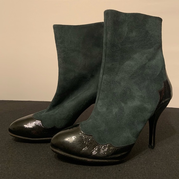 ** Jill Stuart Size 38 Deep Teal Emerald Suede Ankle Booties - Picture 6 of 11